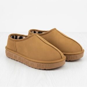 Justice Girls Cozy Slip On Slippers Brown Faux Suede (NWOT)